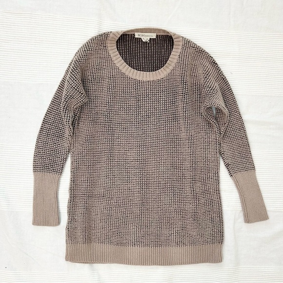 BCBGeneration Knit Sweater Cotton Long Sleeved in Warm Sand Combo Oversized Fit - Picture 2 of 11